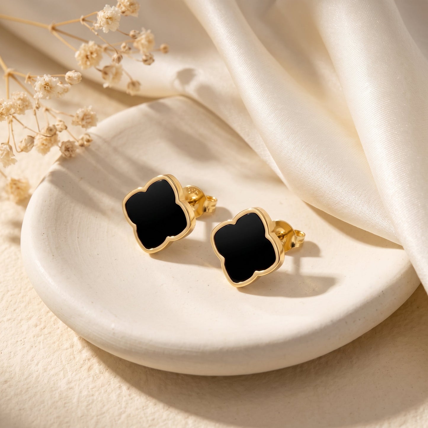 Zahra Rosette Studs - Black Onyx
