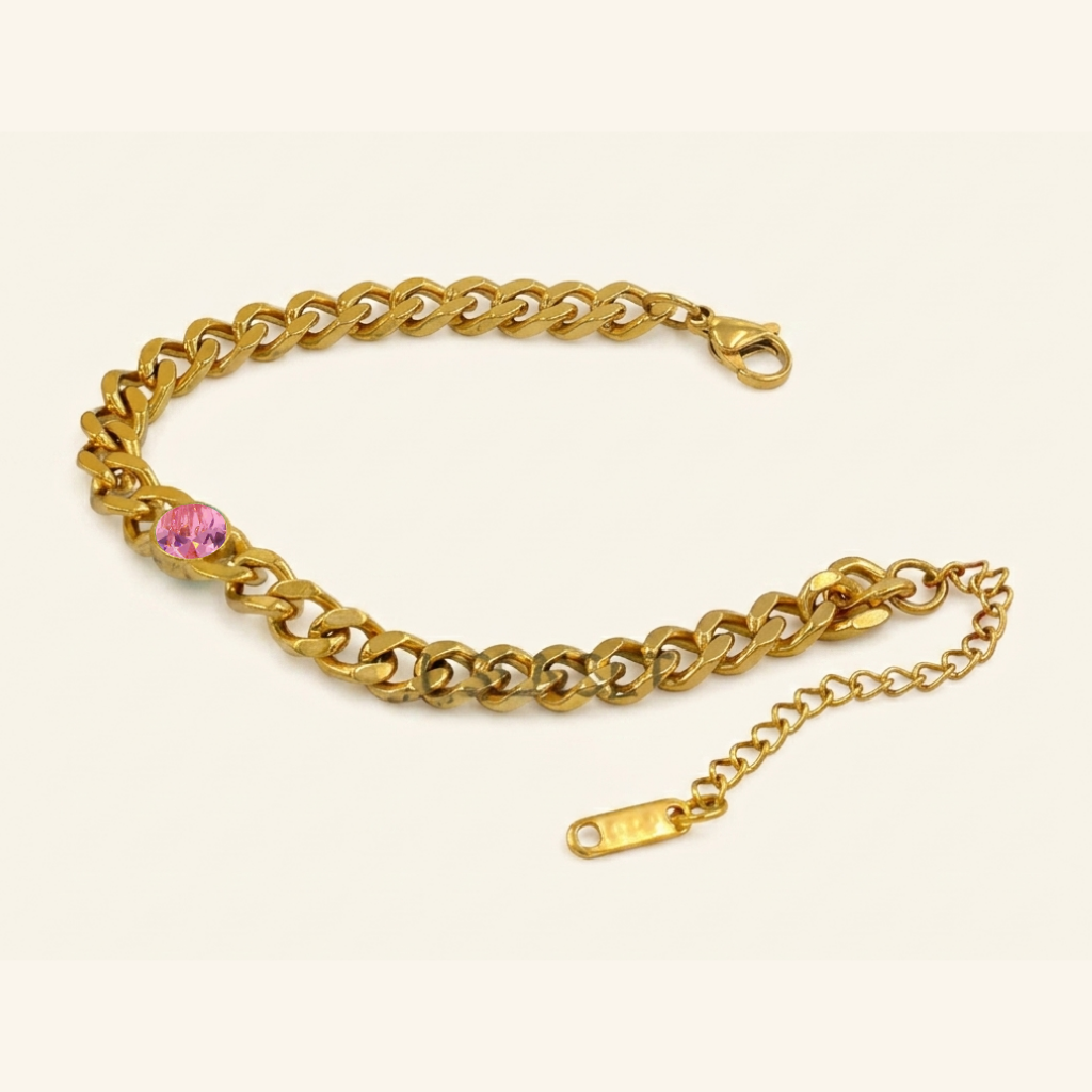 Bold Link Birth Gem Bracelet