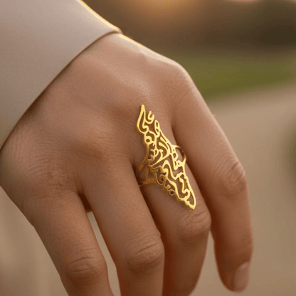 Noor Palestine Calligraphy Map Ring