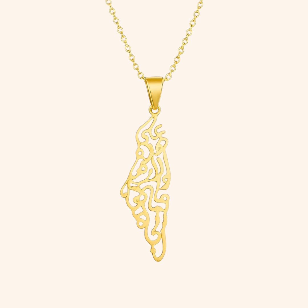 Noor Palestine Calligraphy Map Necklace
