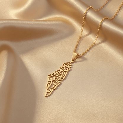 Noor Palestine Calligraphy Map Necklace