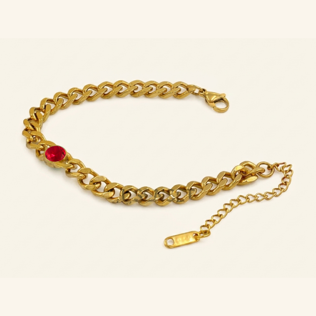 Bold Link Birth Gem Bracelet
