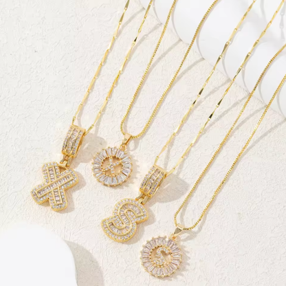 2pc 14k Diamond Letter Initial Necklaces