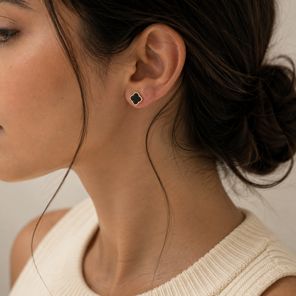 Zahra Rosette Studs - Black Onyx