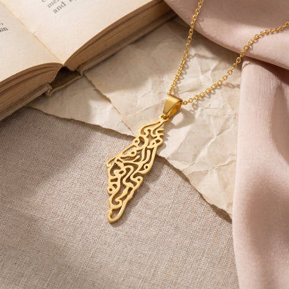Qamar Palestine Calligraphy Map Necklace