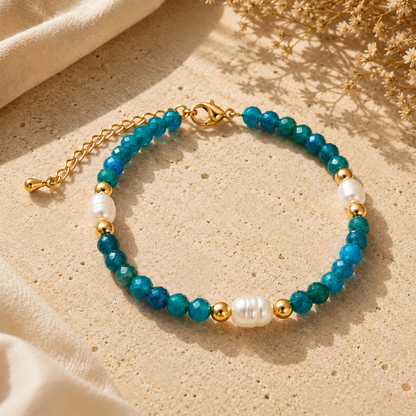 Turquoise Blue & Pearl Bead Bracelet