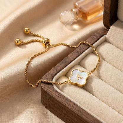 Pearl Clover Initial Bracelet