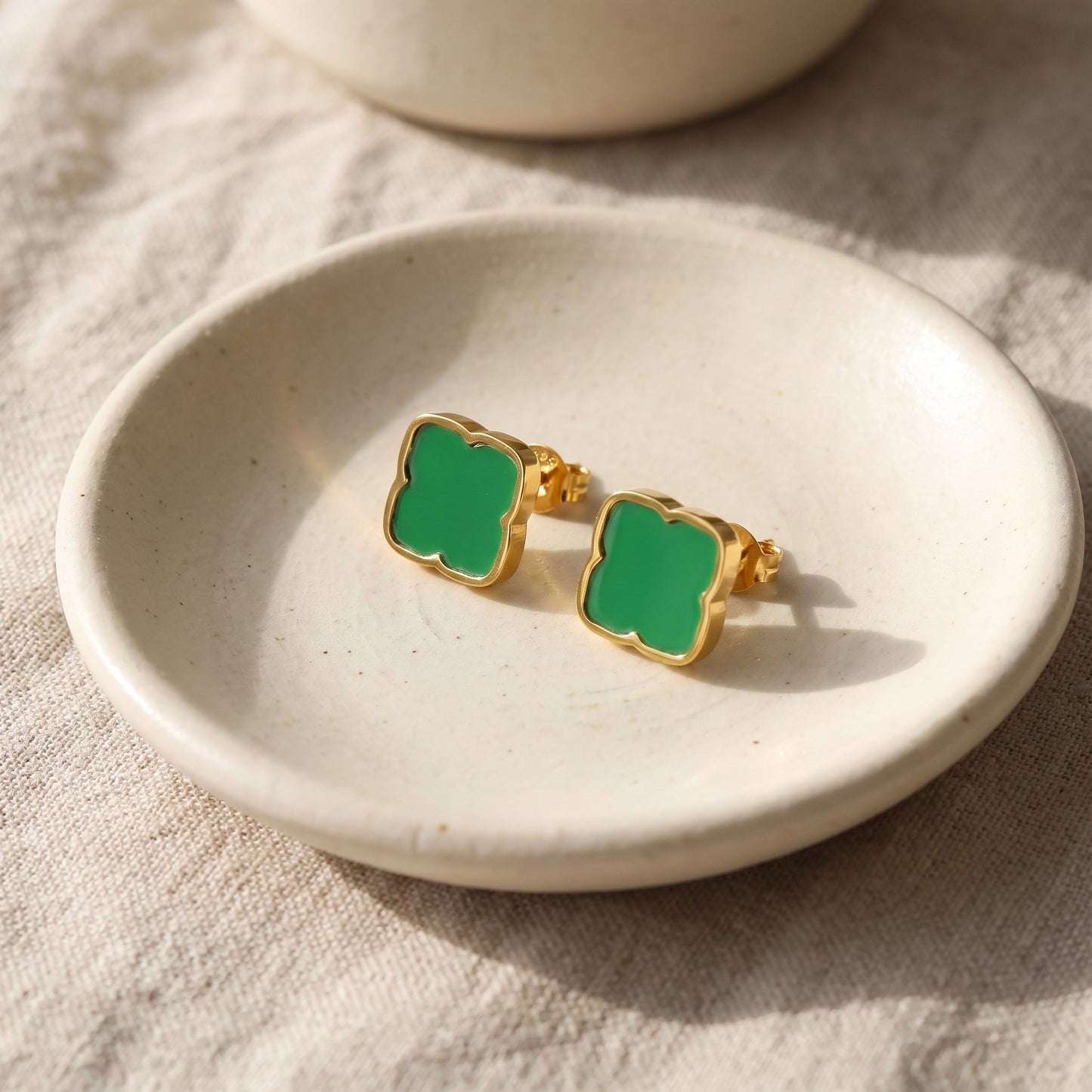 Zahra Rosette Studs - Jade Green