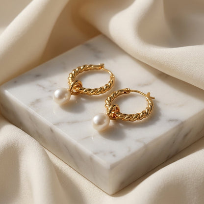 Twisted Pearl Hoops