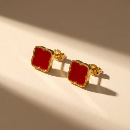 Zahra Rosette Studs - Red