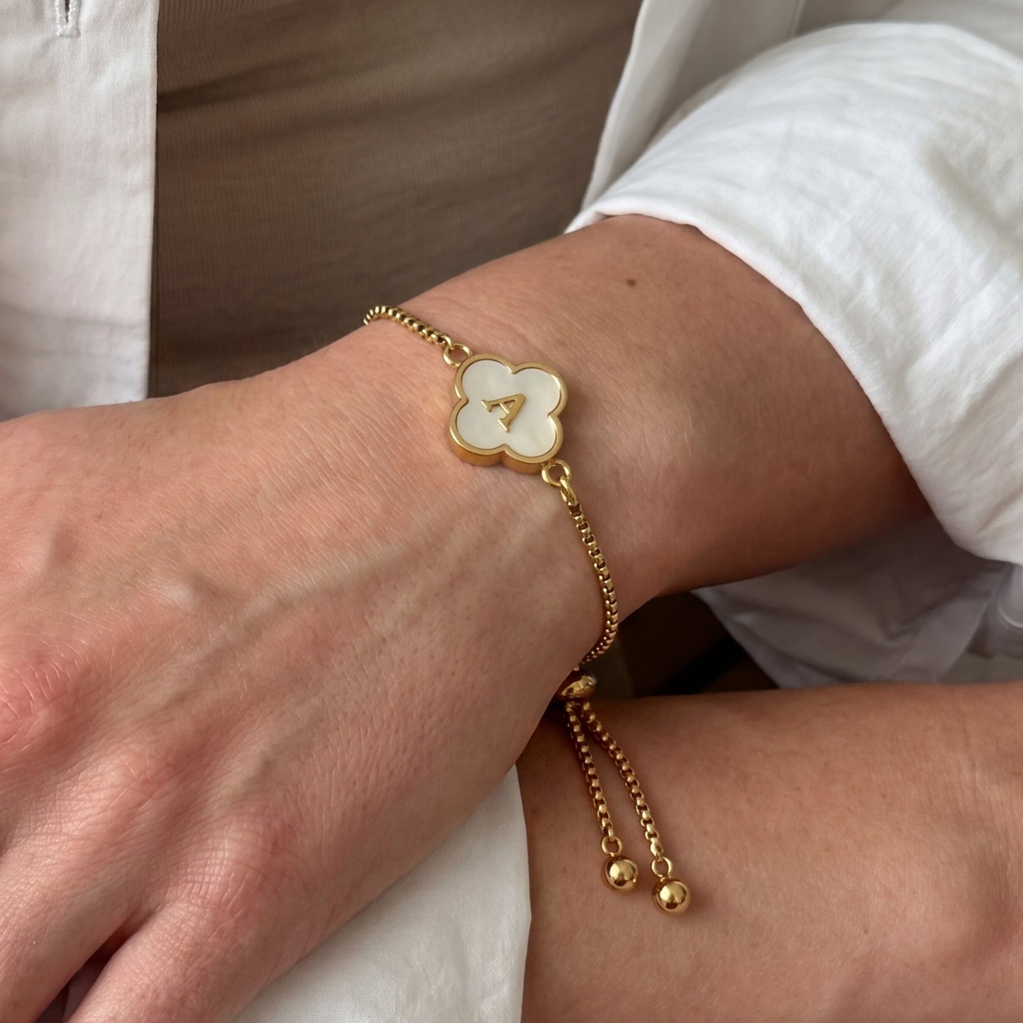 Pearl Clover Initial Bracelet